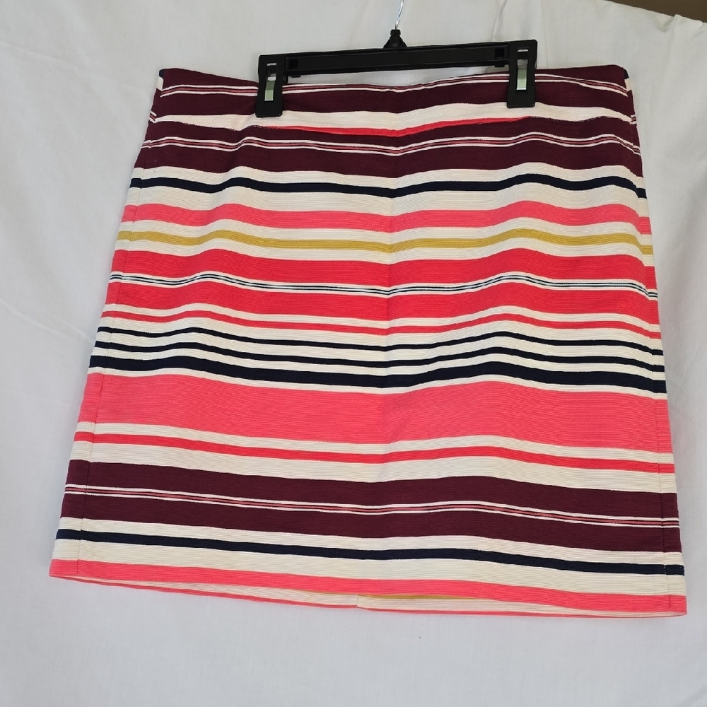 Striped Coral and Navy Cotton Blend Skirt